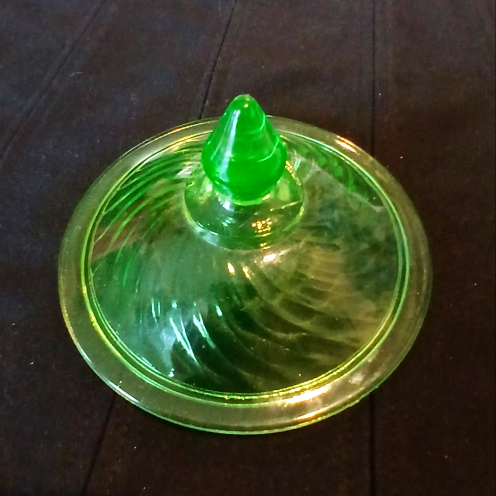 Vintage Green Vaseline Glass Candy Dish Lid